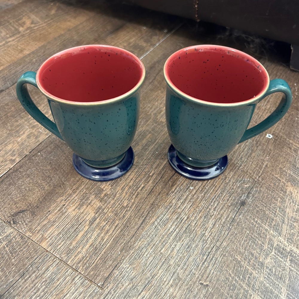 Denby Pottery Stoneware Harlequin Green/Red/Blue Footed Mug 2